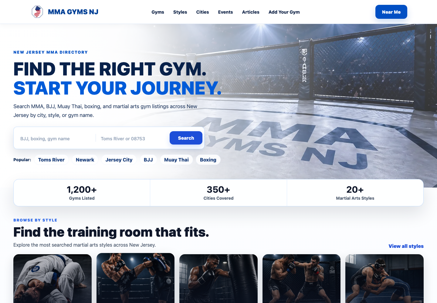 MMA Gyms NJ homepage preview